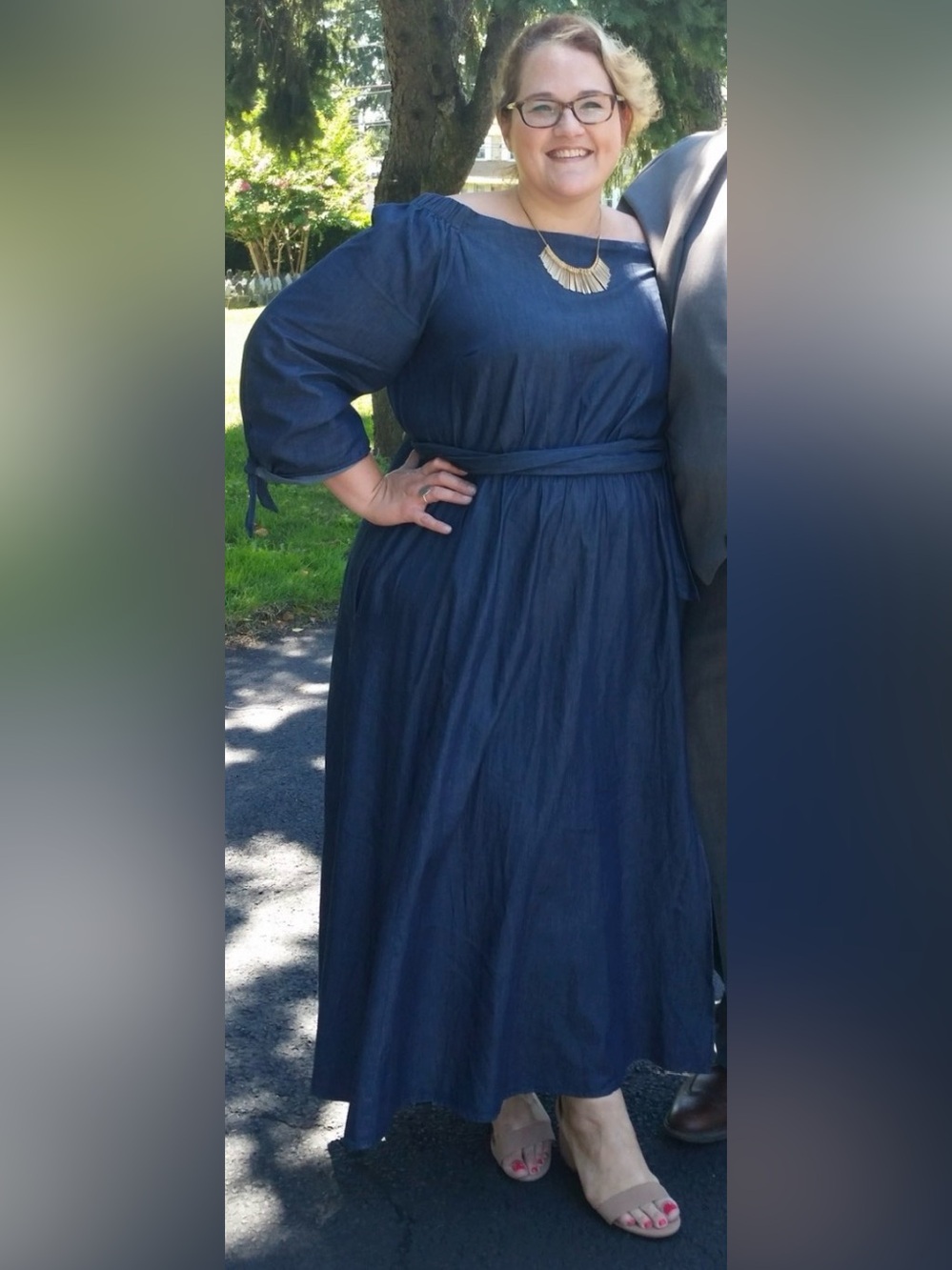 ELOQUII Size 24W Long Sleeve Denim Maxi Dress
